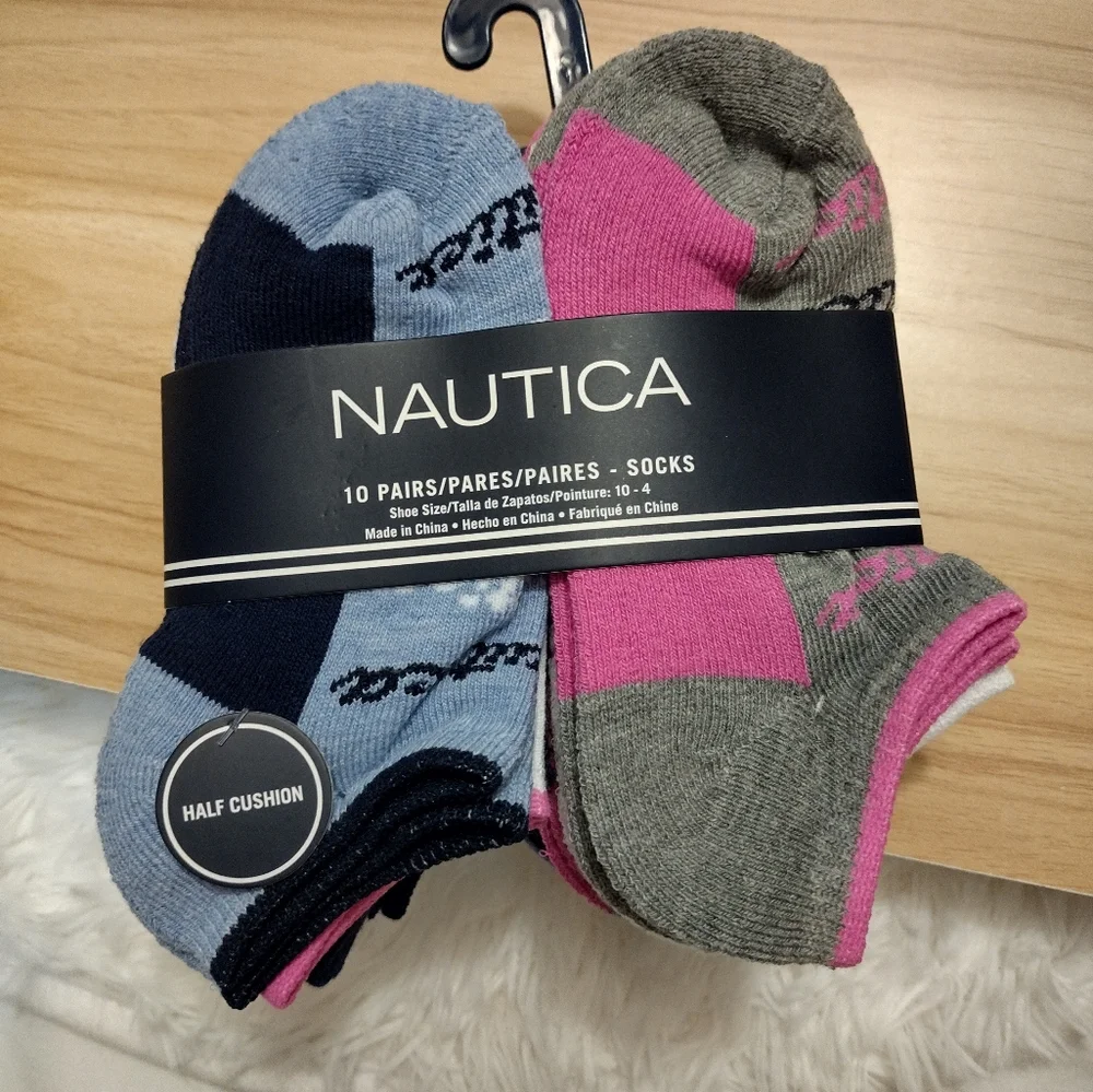 Nautica 10 Pairs Half Cushion Socks Multi-Pack Girls shoe size 10-4 New
